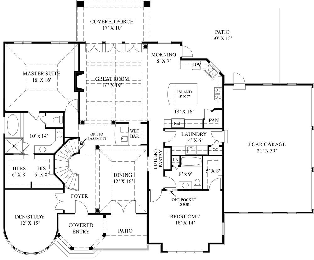 European house  plan  with two master suites